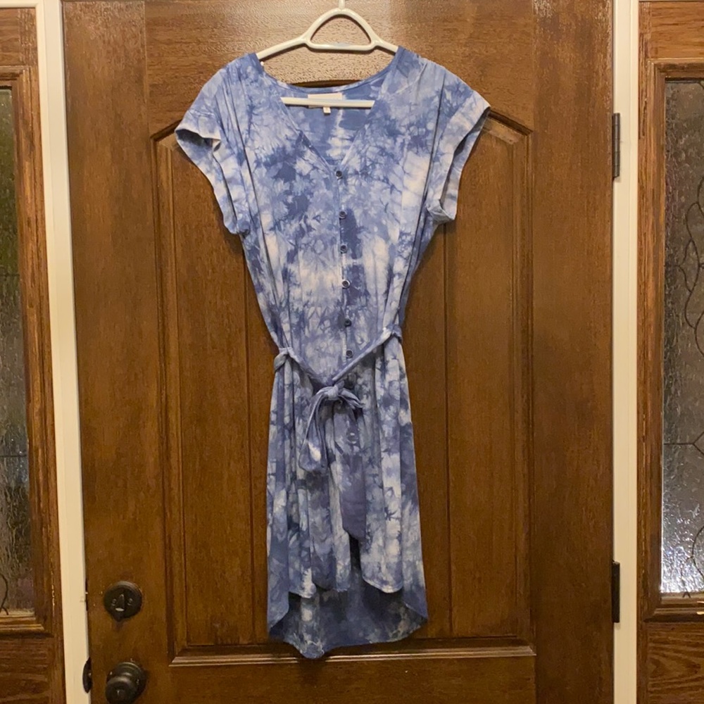 Tie-dyed Belted Shift Dress In Indigo